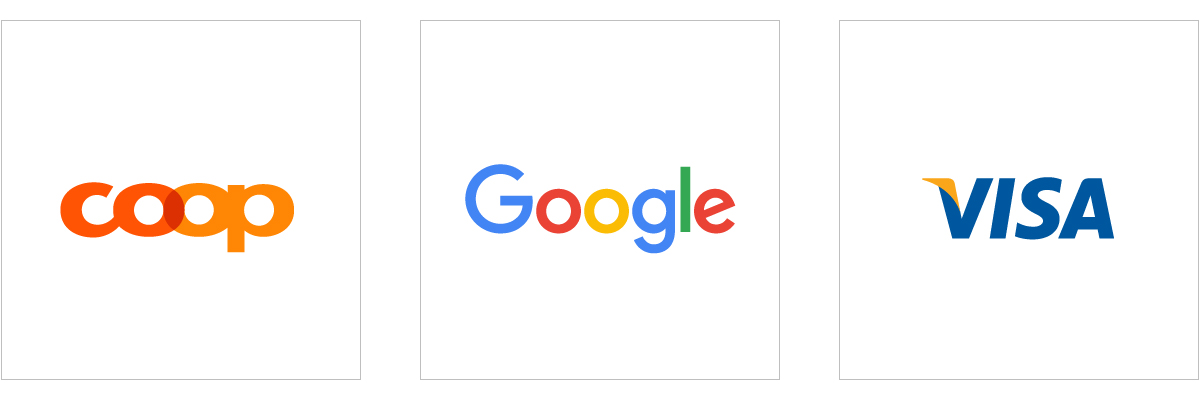 Logo-Art Wortmarken Coop, Google und Visa