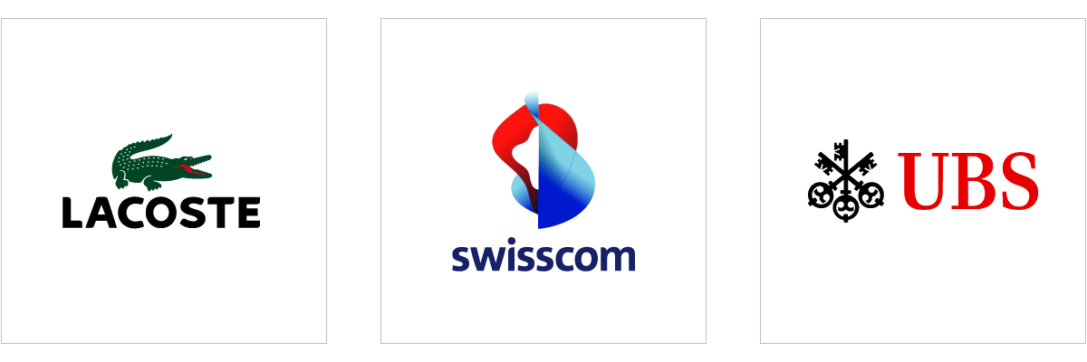 Logo-Art Wort-Bild-Marken Lacoste, Swisscom und UBS